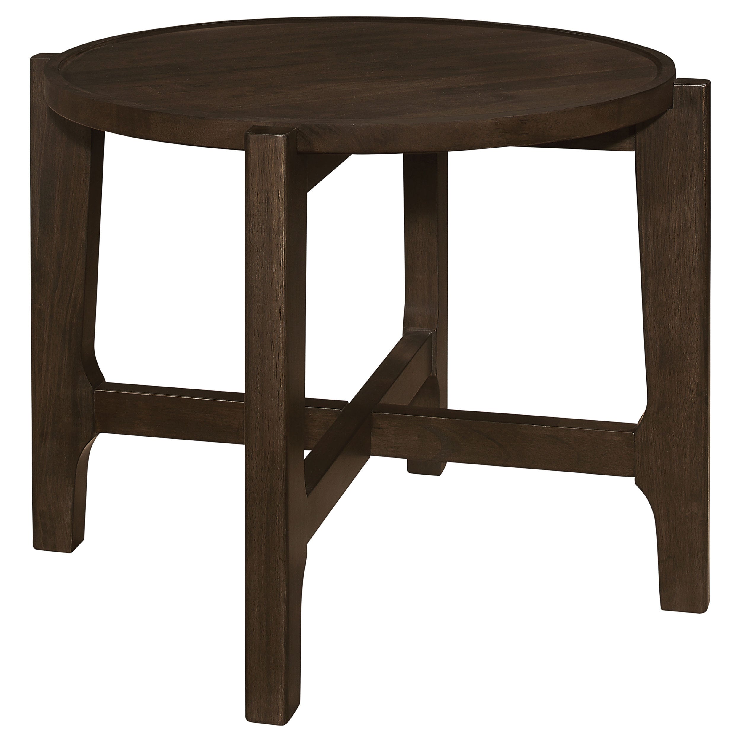 Mavis Dark Brown Round Solid Wood End Table with Cross Beam Legs