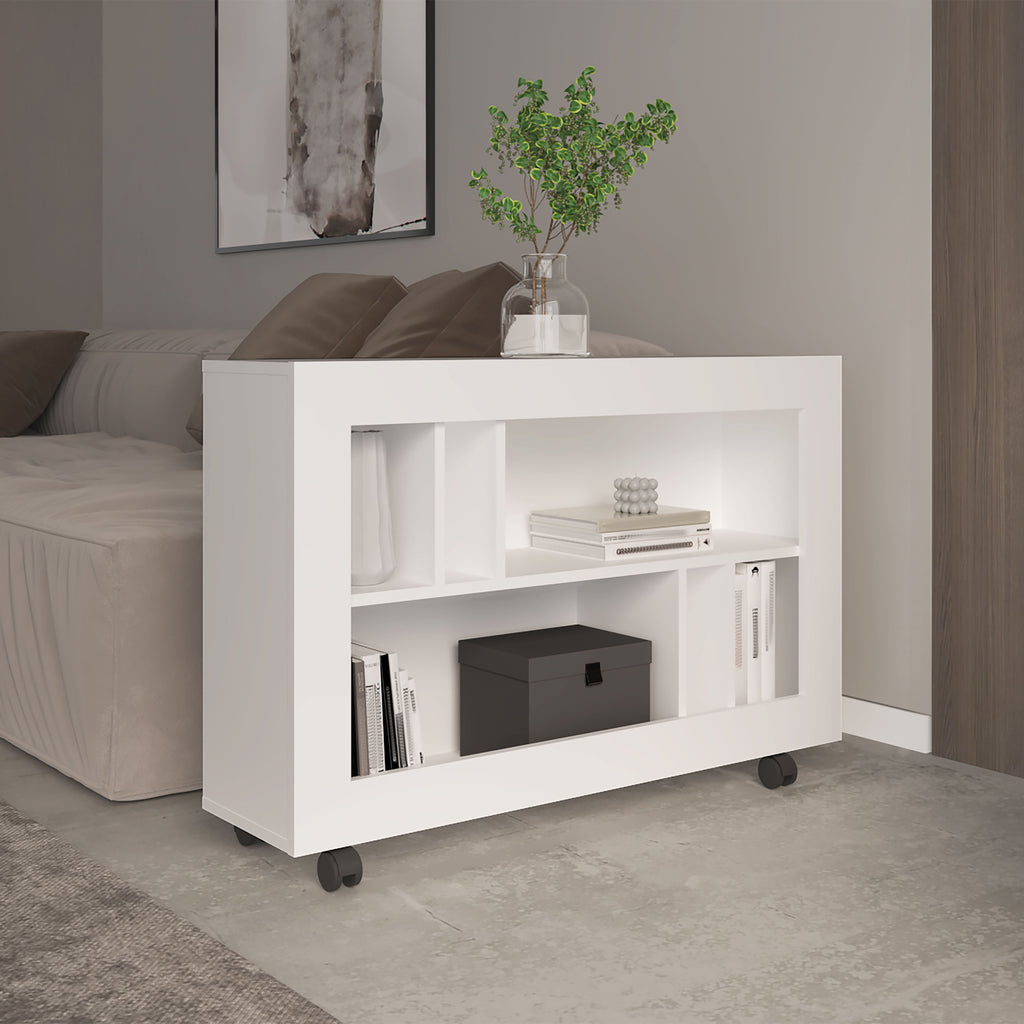 Joge 37,4' Wide Console Table Cart with Six Shelves, Casters, Entryway Table, Side Table, Living Room Table, for Living Room White