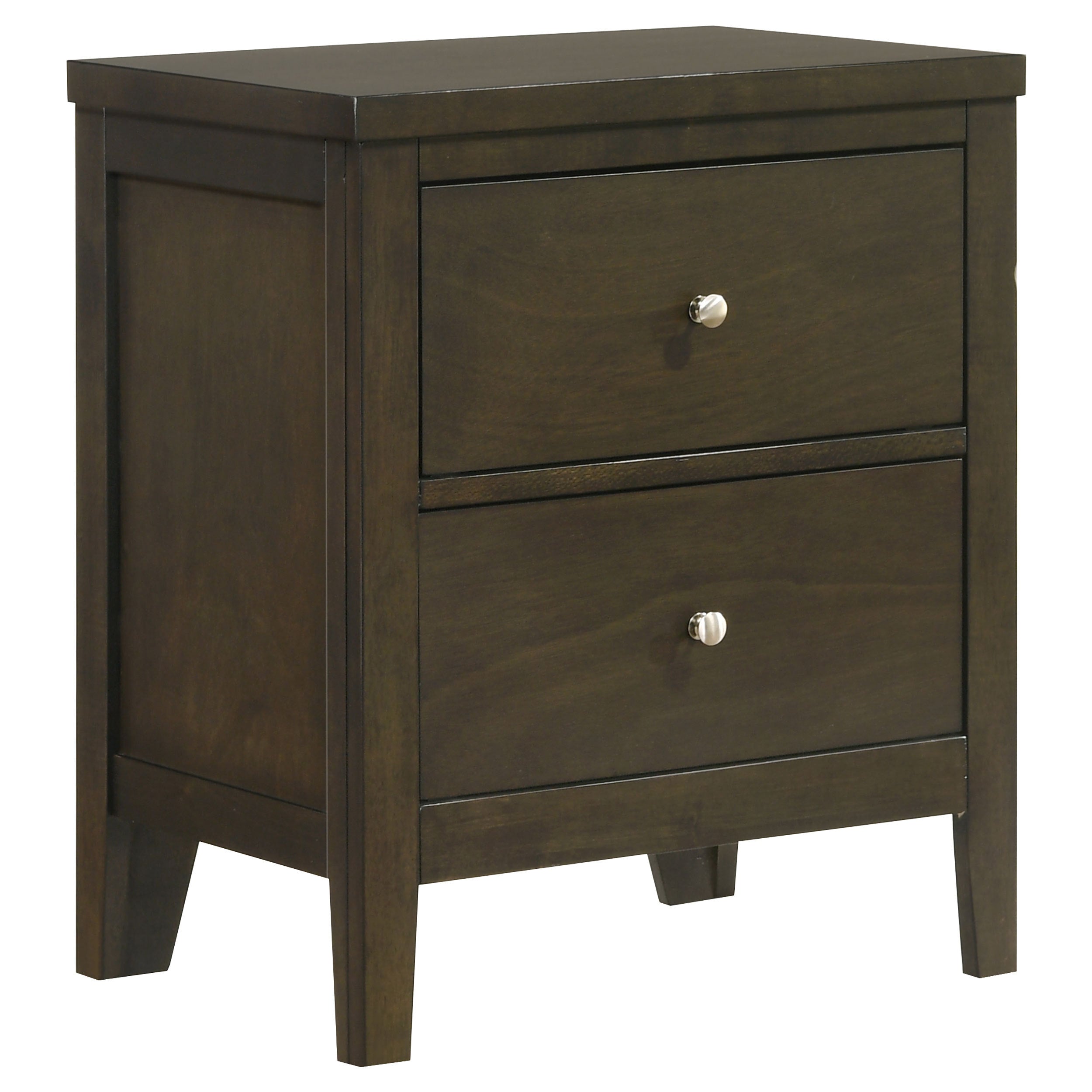 Clement Dark Cocoa 2-Drawer Nightstand Bedside Table with Modern Design, Wood Construction, Espresso Finish, 26.25H x 21.75W x 15.25D