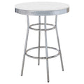 Werner Glossy White and Chrome Round Bar Table: Retro-Style Dining Table with Chrome Rim, Wood and Metal Construction, 30-inch Diameter