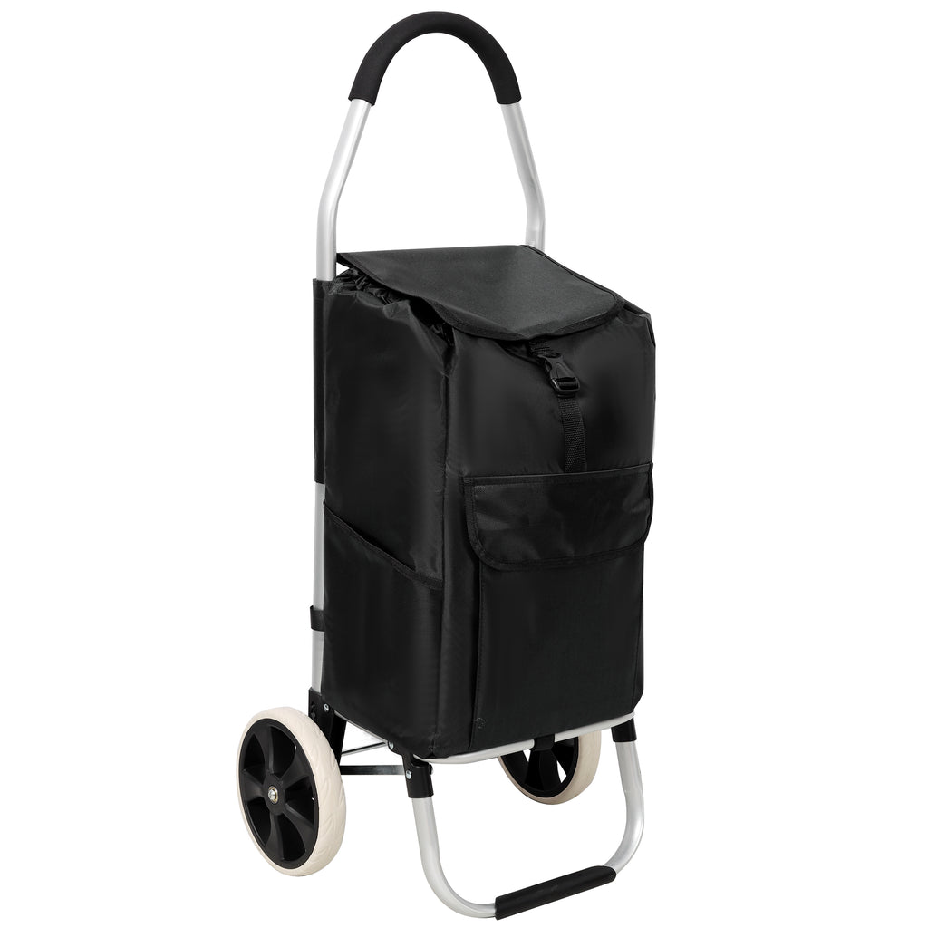 Shopping Trolley with Wheels,Trolley Black Foldable Shopping Cart,Removable Shopping Oxford Waterproof Bag,Black