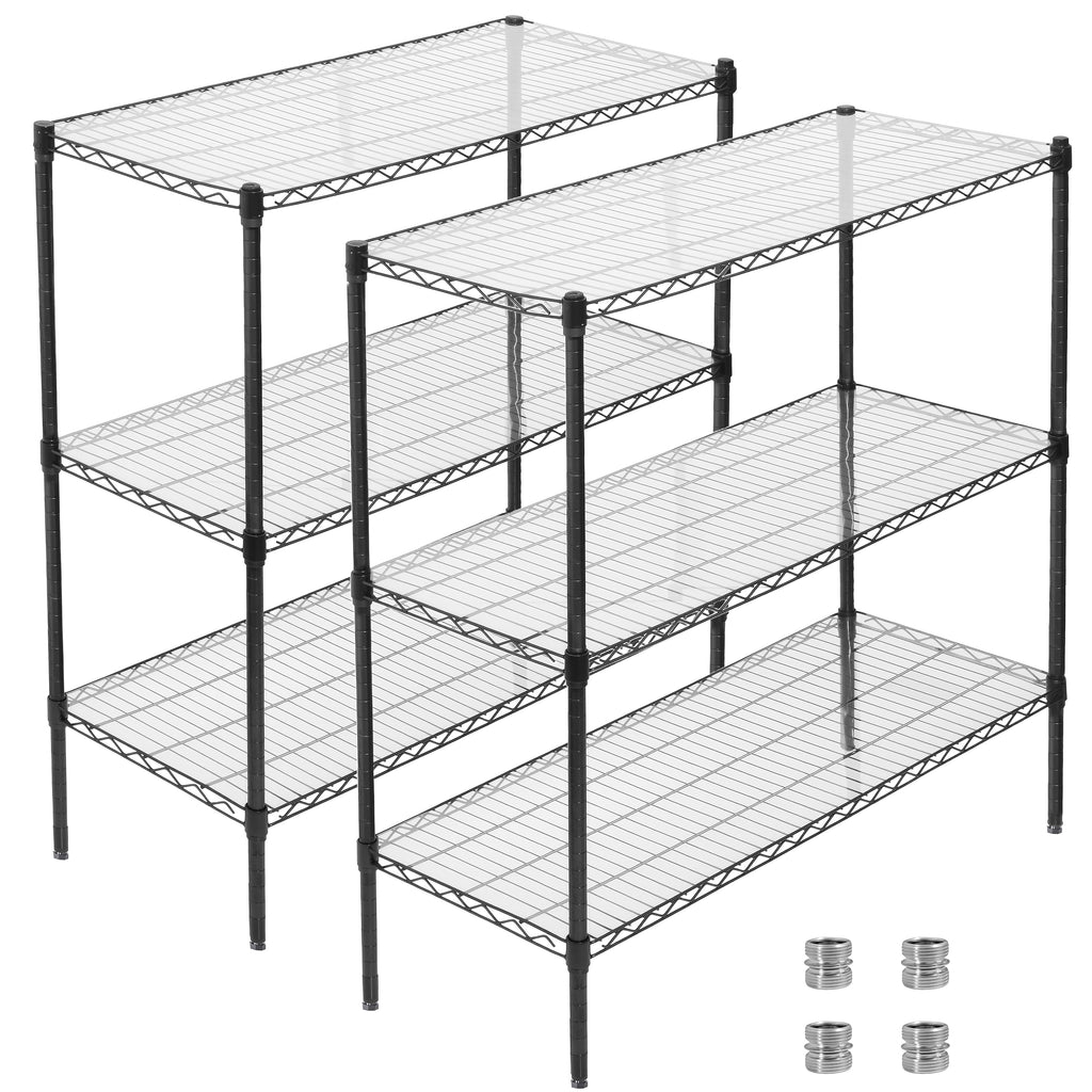 3 Tier Metal Shelf Wire Shelving Unit - Set of 2, 1050lbs Capacity Heavy Duty Adjustable Storage Rack with Shelf Liners, Extensible to 6 Tier 2100lbs Shelving Designs,  48' L x 18' D x 96' H, Black