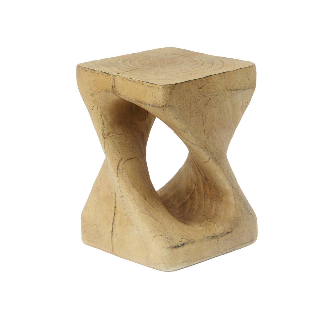 MGO Twist Shape Side Table with Wood-like Texture in Natural Color, Magnesium Oxide, 11.75 x 11.75 x 17 Inches
