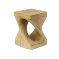 MGO Twist Shape Side Table with Wood-like Texture in Natural Color, Magnesium Oxide, 11.75 x 11.75 x 17 Inches