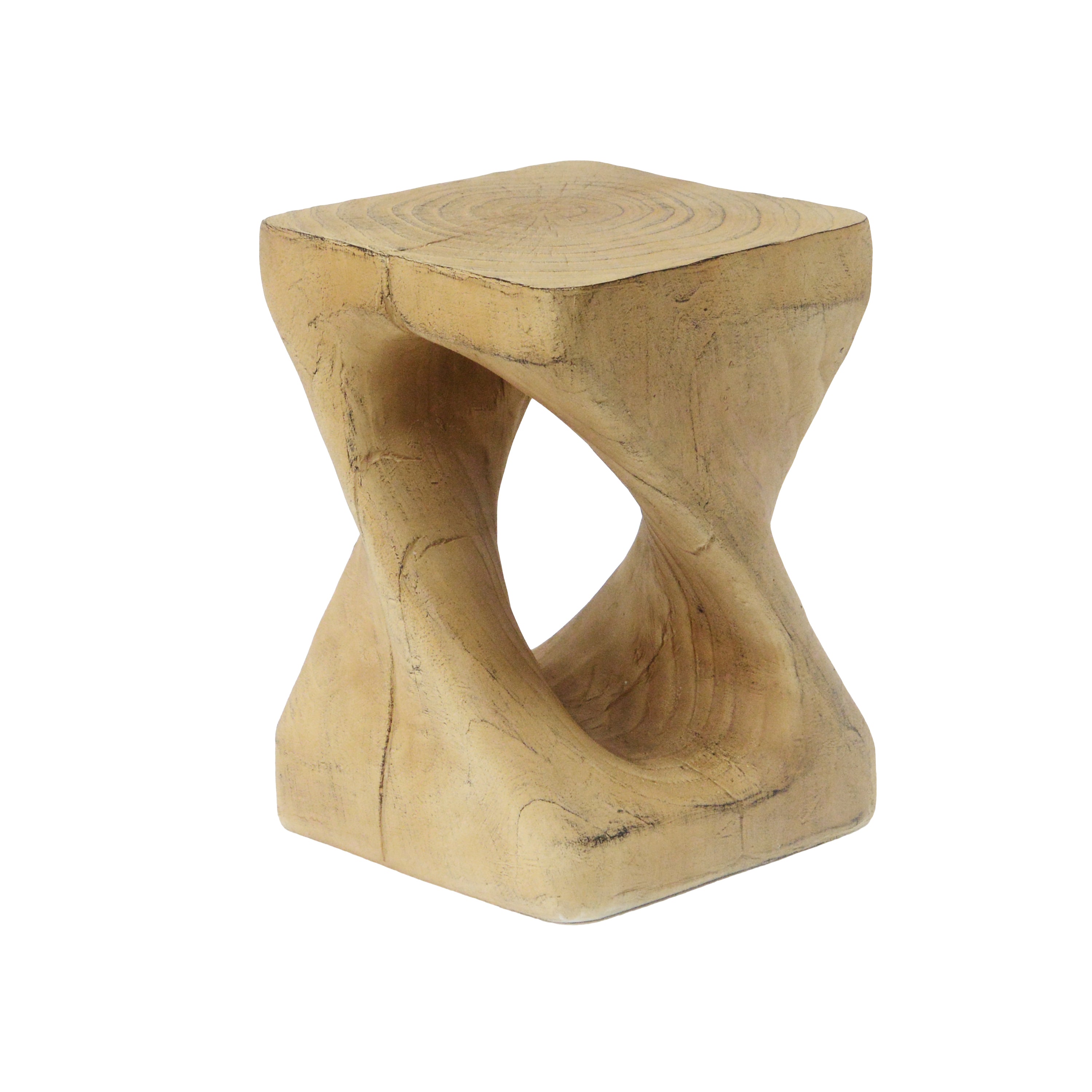 MGO Twist Shape Side Table with Wood-like Texture in Natural Color, Magnesium Oxide, 11.75 x 11.75 x 17 Inches