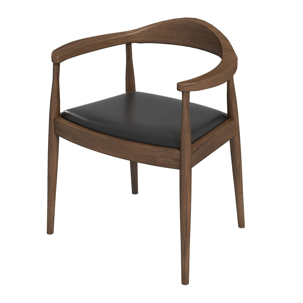 Kelly Mid-Century Modern Solid Wood Dining Chair with Leather Seat in Black and Brown