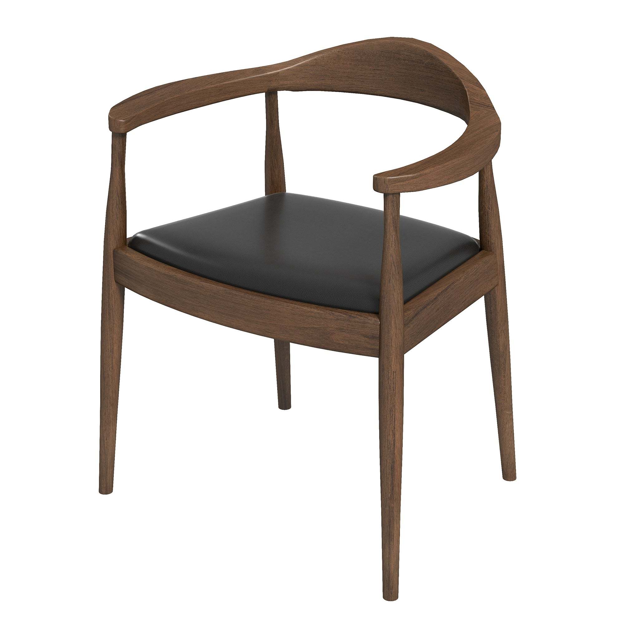 Kelly Mid-Century Modern Solid Wood Dining Chair with Leather Seat in Black and Brown