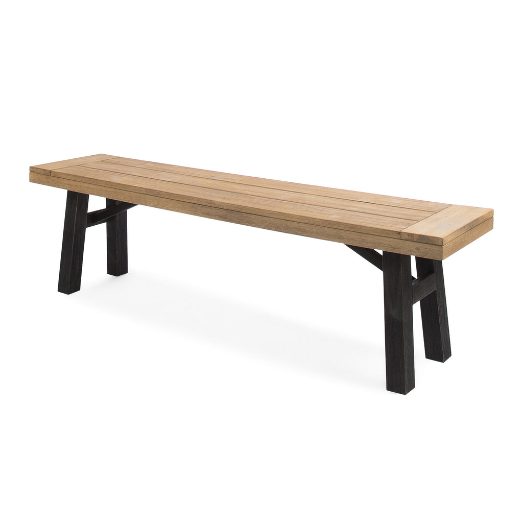 Outdoor Bench with Slat Panel Design and Acacia Wood Frame, Natural and Grey
