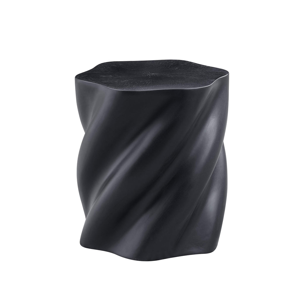 Modern Black Fiberglass Round Side Table with Petal Shape and Root Texture, 19.69'' H Fully Assembled for Living Room Apartment Office