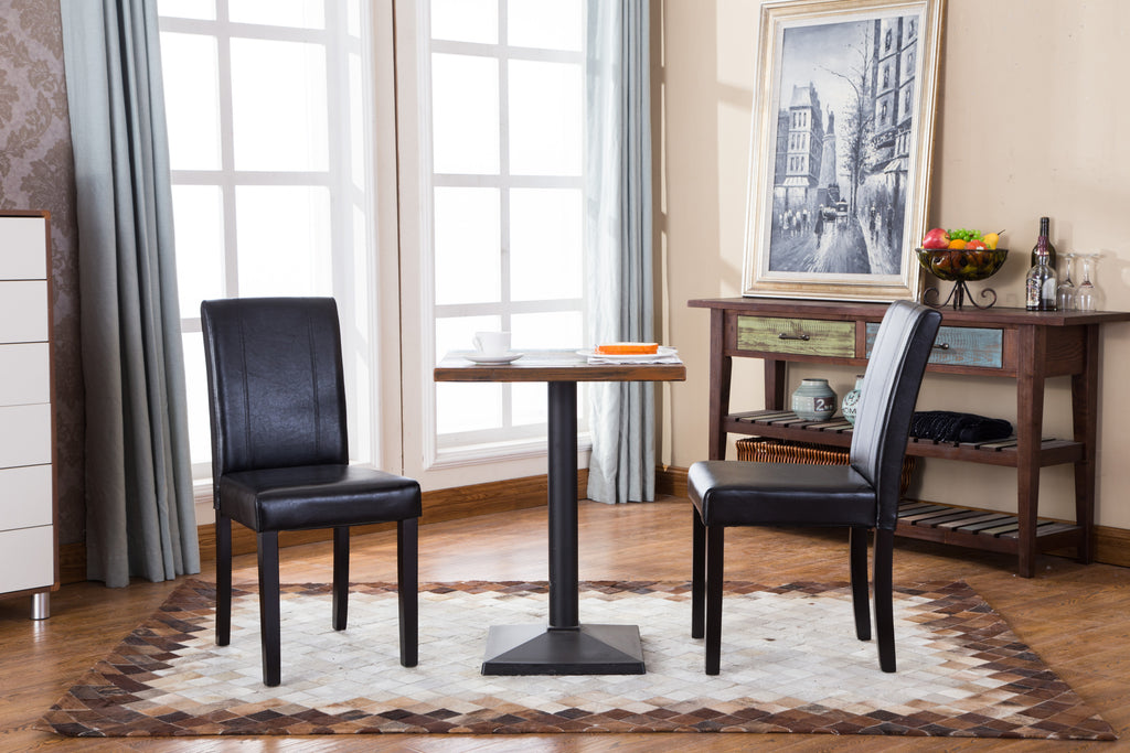 Urban Style Solid Wood Leatherette Padded Parson Chair, Black, Set of 2