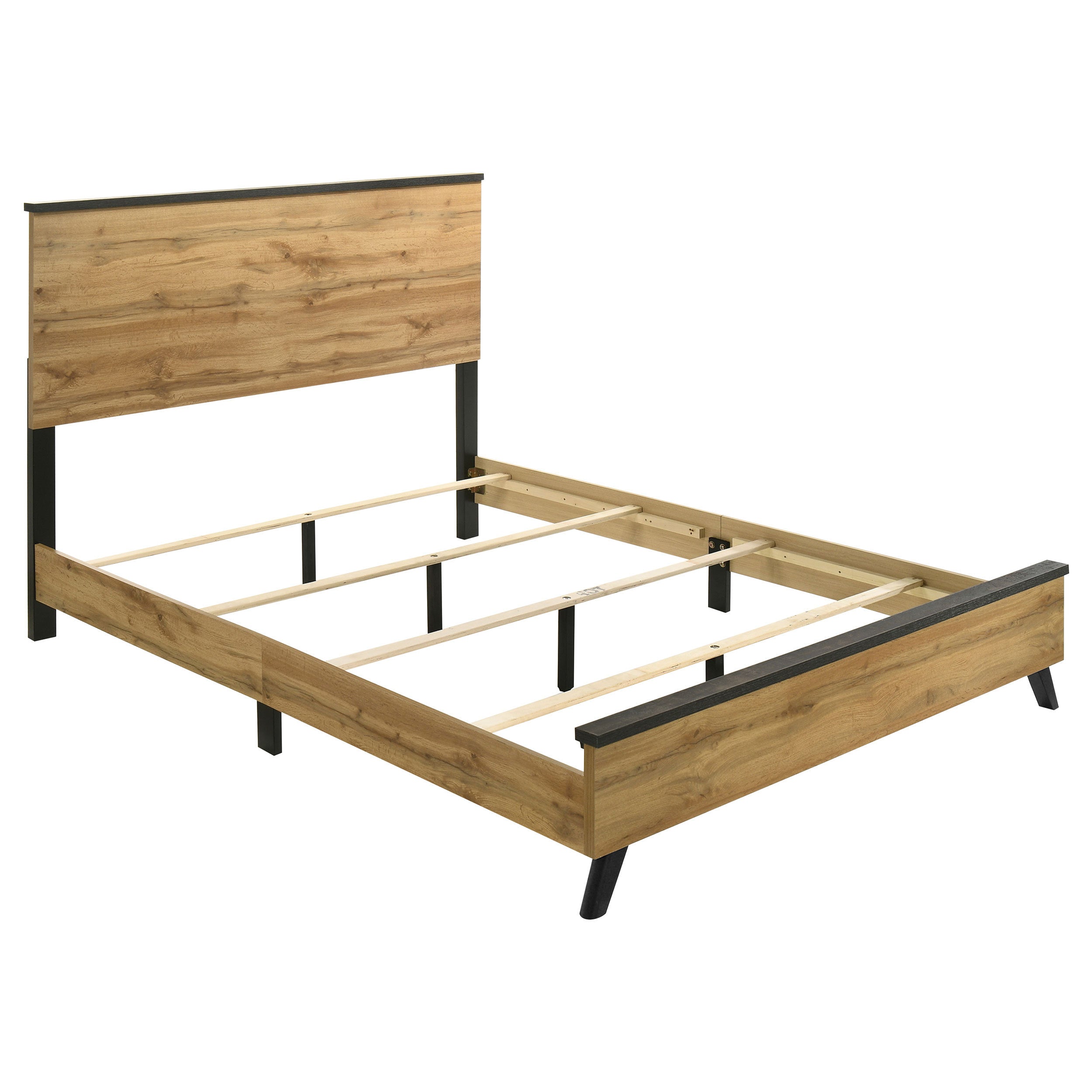 Fraser Natural Pine Queen Panel Bed with Weathered Brown Finish, Wood Frame, 62.5 x 85.25 inches