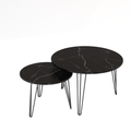 Black Round Nesting Coffee Table Set of 2 with Imitation Marble Top and Sturdy Metal Base, 27.56'' Diameter for Living Room, Bedroom, or Small Space