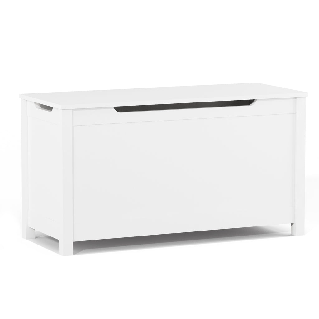 Kids Wooden Toy Box Storage with Safety Hinged Lid in White, MDF Construction for Ages 2+