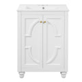 24' Modern Bathroom Vanity with Ornate Elliptical Motif, Soft-Close Hinges, White Ceramic Sink, Solid Wood & MDF Construction