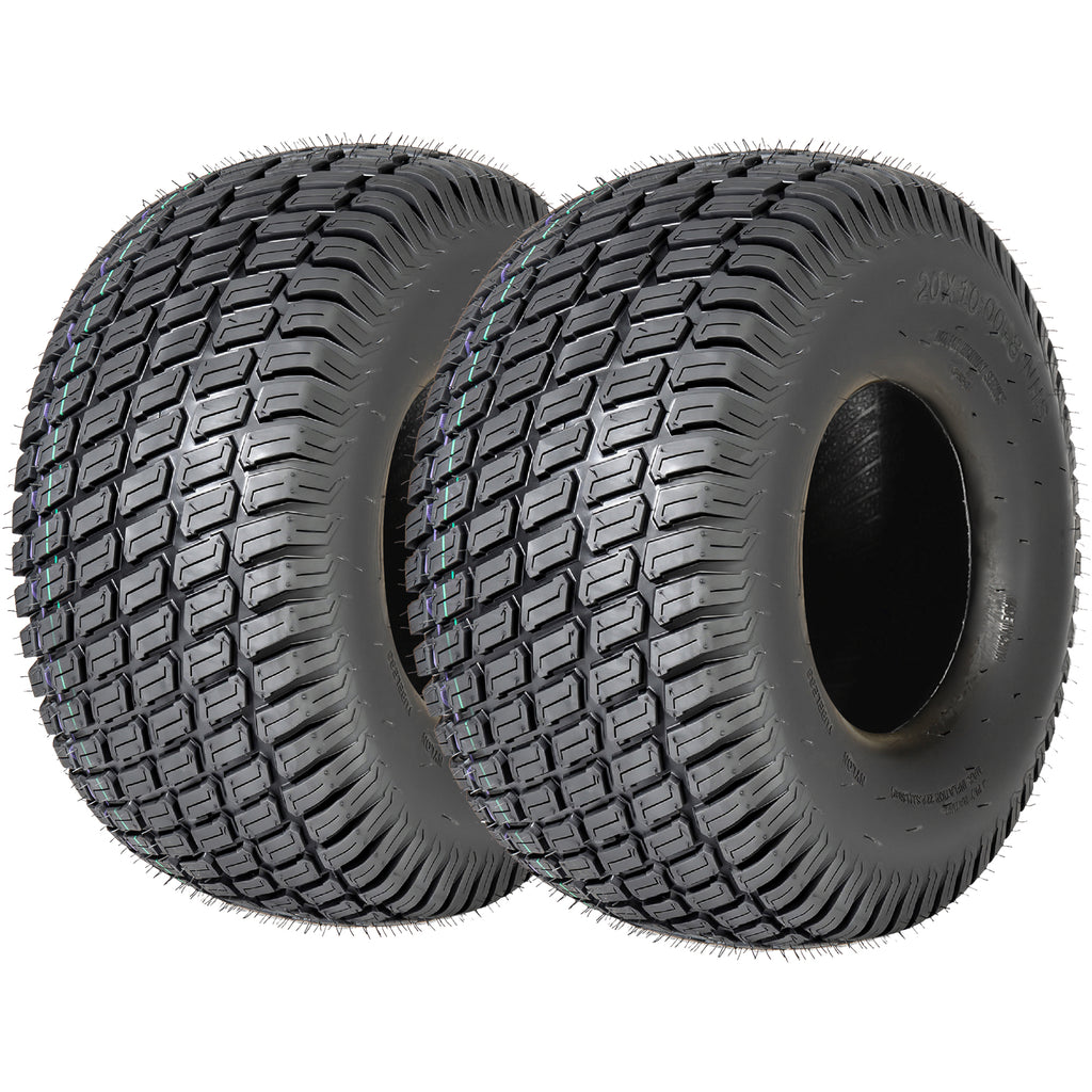 Set of 2 20x10.00-8 Lawn Mower Tires, 4-Ply Tubeless Turf Tread Heavy Duty, Tire Only No Rim, Fits 8' Rim for Large Garden Tractors, 1190 lbs Capacity