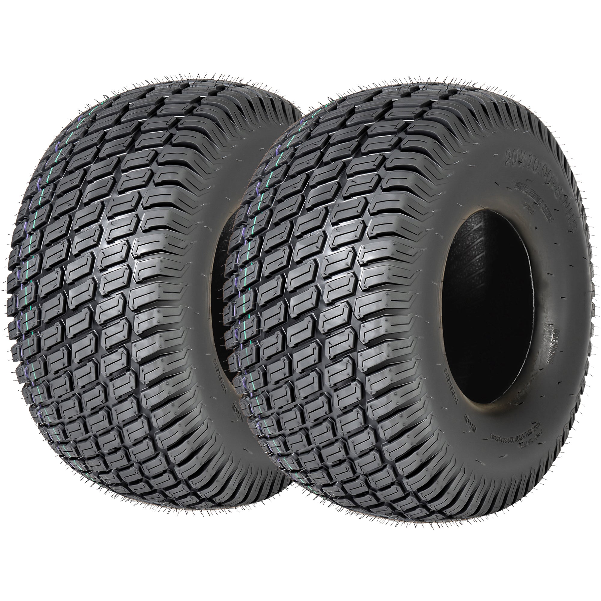Set of 2 20x10.00-8 Lawn Mower Tires, 4-Ply Tubeless Turf Tread Heavy Duty, Tire Only No Rim, Fits 8' Rim for Large Garden Tractors, 1190 lbs Capacity