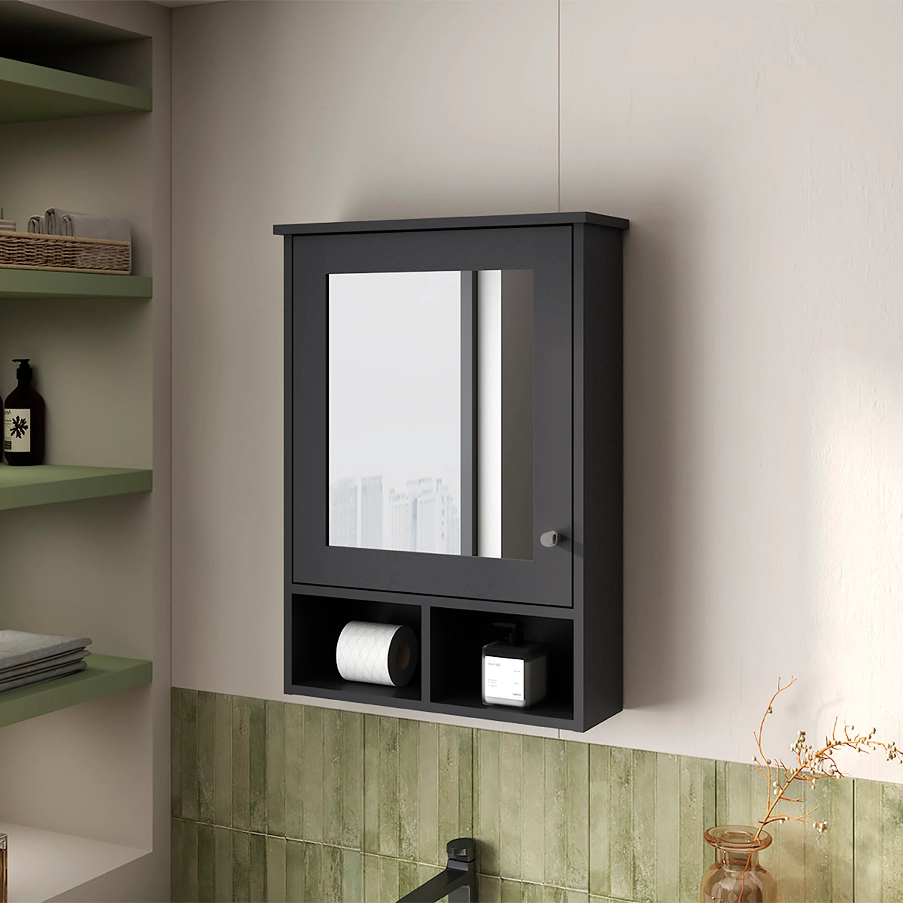 Wenge Medicine Cabinet with Door and Included Mirror