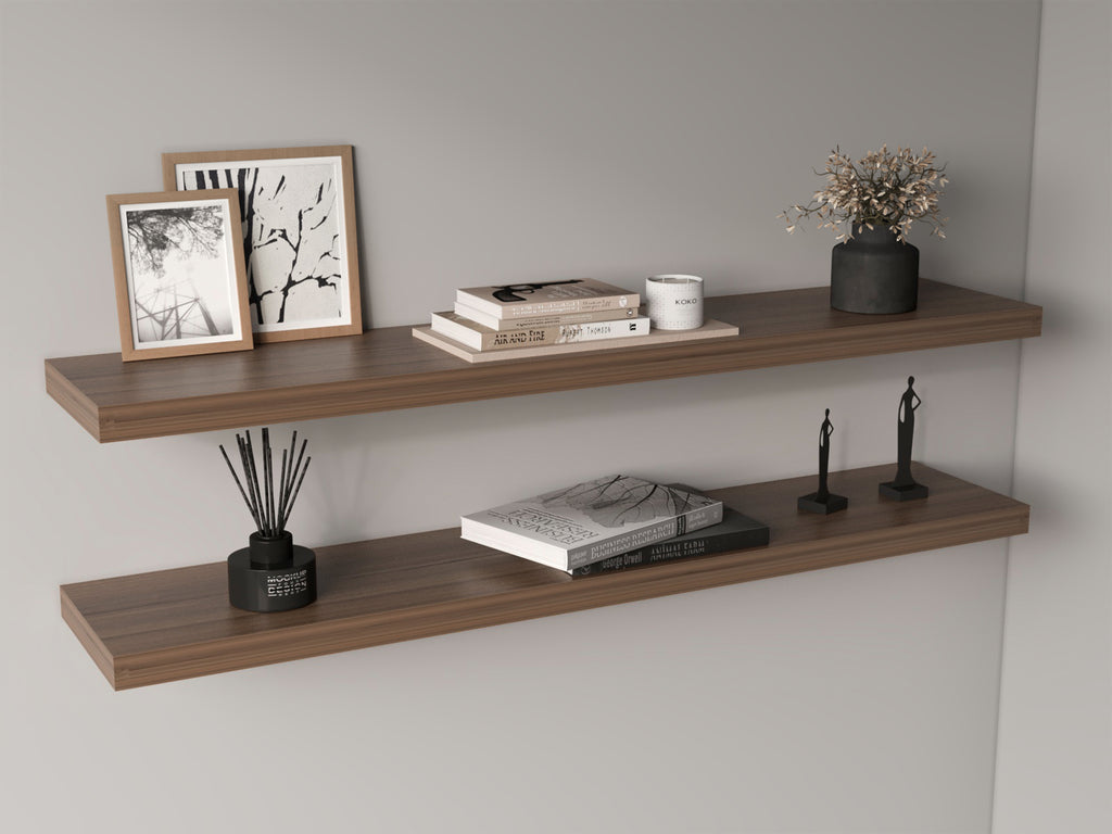 Ecco 47' Wide Floating Shelves Set Of 2, Shelves For Wall Decor For Bedroom, Bathroom Storage Shelves, Book Shelves For Living Room, light brown