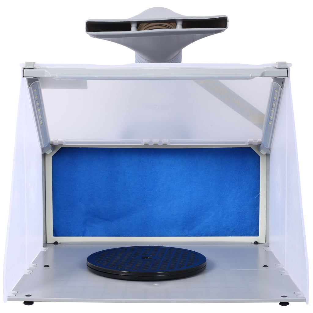 Portable Airbrush Spray Booth with 3 LED Lights, Extra Replaceable Extra Filter Pad, Turn Table and 6ft Exhaust Extension Hose for Hobby, Painting, Art Craft
