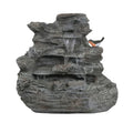 4-Tiered Gray Concrete Rock Waterfall Fountain with LED Lights, Outdoor Garden Decor, Weather-Resistant, 20.8'H