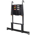 12.5FT Telescopic Ladder Aluminum Ladder with Non-Slip Feet and Stable Hook, Slow Down Safety Function With Stabilizer Portable Extension Ladder for Household and Outdoor Working, 330lb Capacity Black