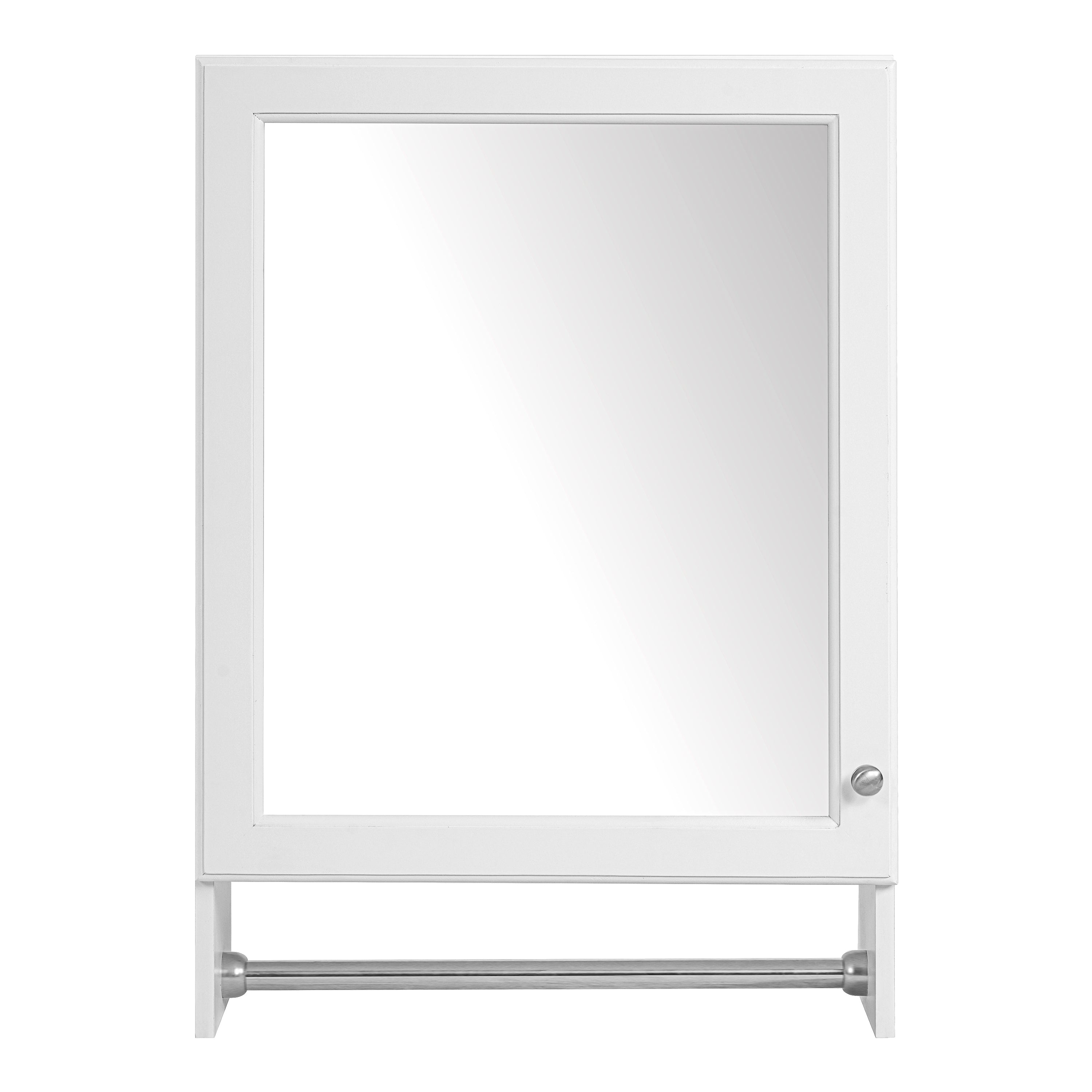 3-in-1 Wall-Mounted Bathroom Mirror Cabinet with Adjustable Shelf, Soft-Close Door, HD Mirror & Towel Bar in White Finish, MDF and Rubber Wood Construction