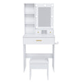 White Vanity Table with Mirror, Adjustable LED Lights, Power Outlet, Hairdryer Holder & Stool – Compact Dressing Desk for Small Bedrooms