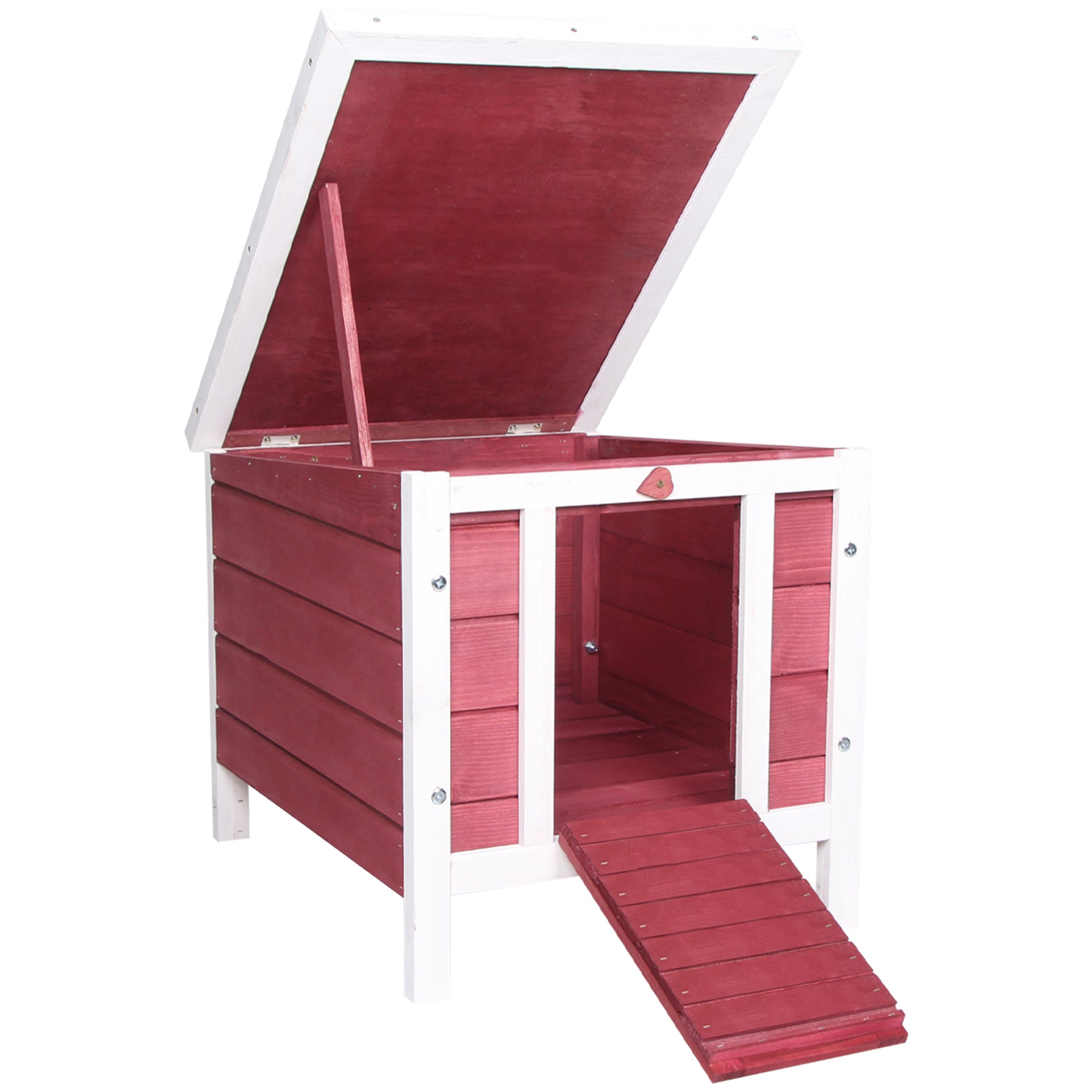 PawHut Small Wooden Rabbit Hutch Bunny Cage Guinea Pig Cage Duck House Dog House with Openable & Waterproof Roof, Red