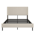 Modern Beige Queen Size Platform Bed with Metal Frame and Charging Station