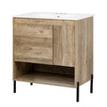30' Modern Wood Bathroom Vanity Cabinet with Ceramic Sink, Sliding Drawer, Soft-Closing Door, Open Shelf, Natural Wood Finish, Solid Wood and MDF Construction