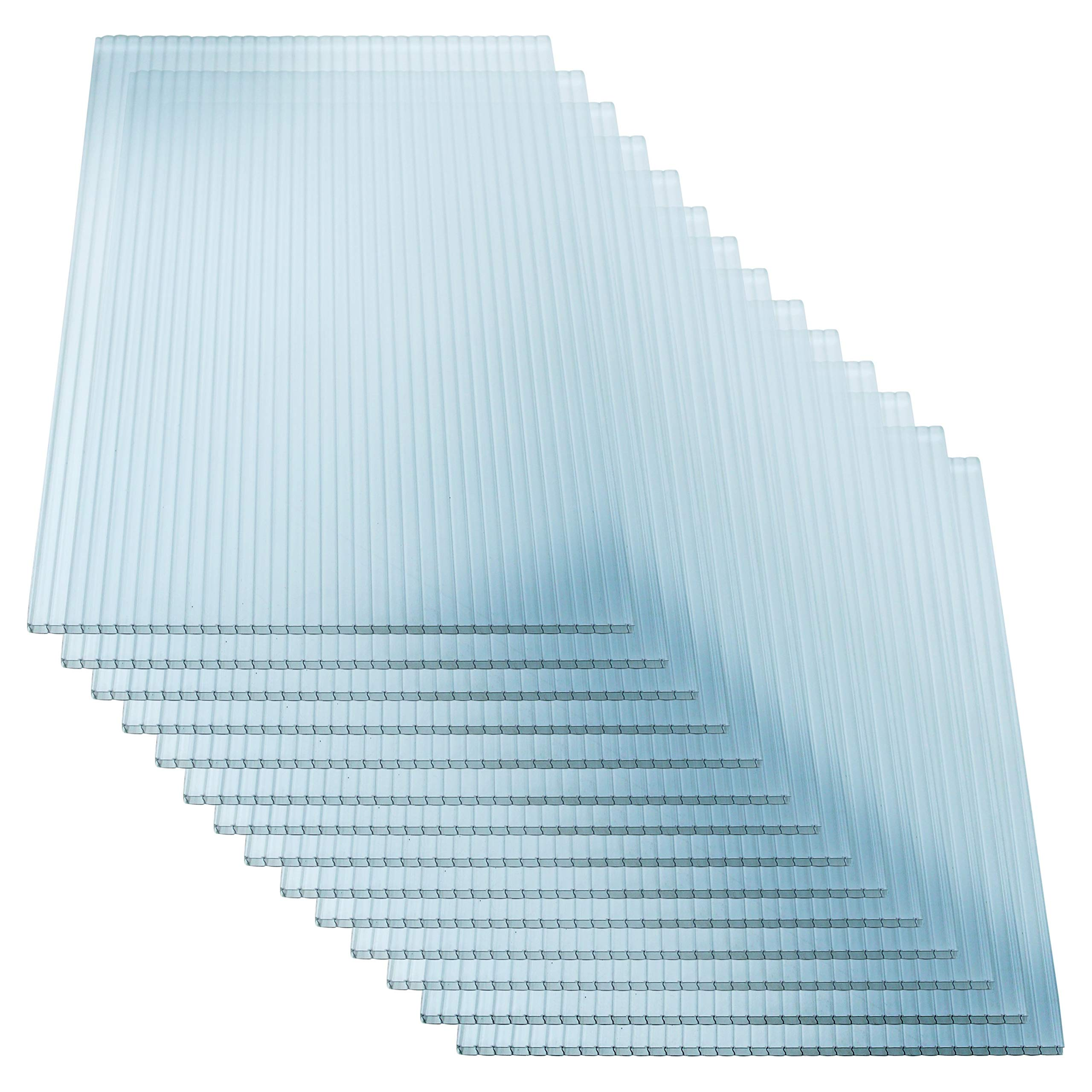 14 Pieces Set 2' (W) x 4' (L) Polycarbonate Panel,Twin-Wall Polycarbonate Sheets Waterproof UV Protected Reinforced Clear Sheets for Greenhouse, Outdoor, Plant Stand Roof
