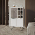 White Bar Cabinet with Glass Rack and Wine Storage