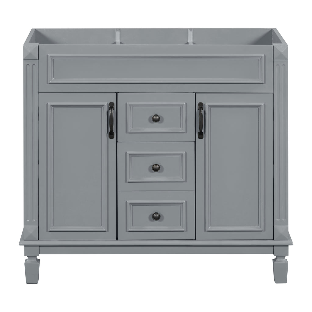 Modern 36'' Bathroom Vanity Cabinet with 2 Soft-Closing Doors and 2 Drawers, Gray MDF Storage Unit