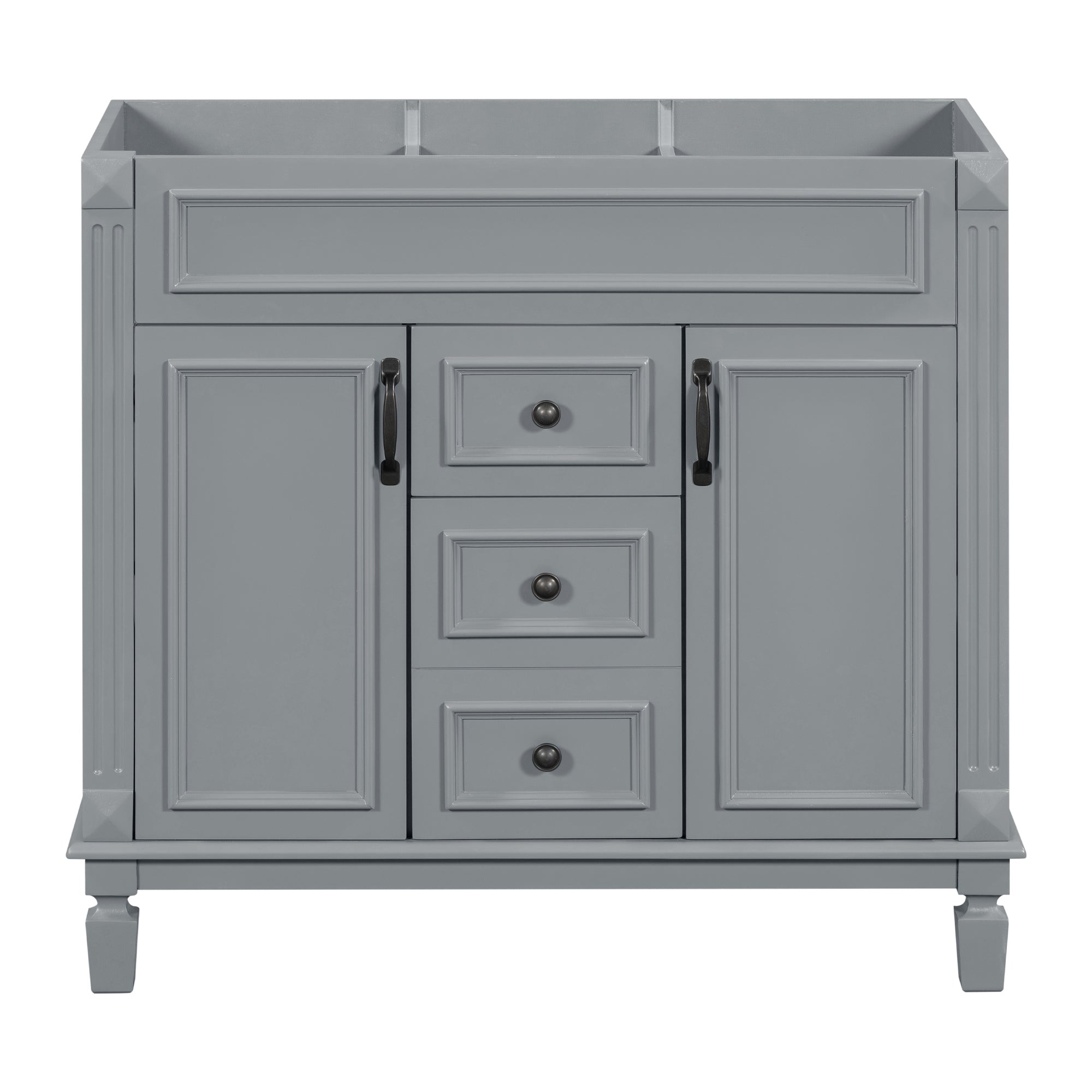 Modern 36'' Bathroom Vanity Cabinet with 2 Soft-Closing Doors and 2 Drawers, Gray MDF Storage Unit