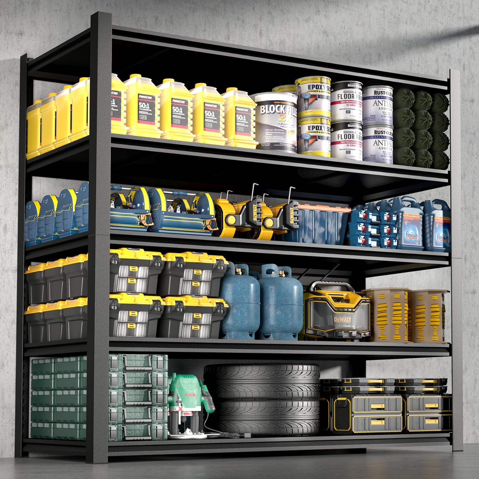 83.86' Steel Storage Shelves, Heavy Duty 5-Layer Adjustable Rack, Waterproof & Moistureproof Garage Shelf for Warehouse Industrial Food Pantry Storage