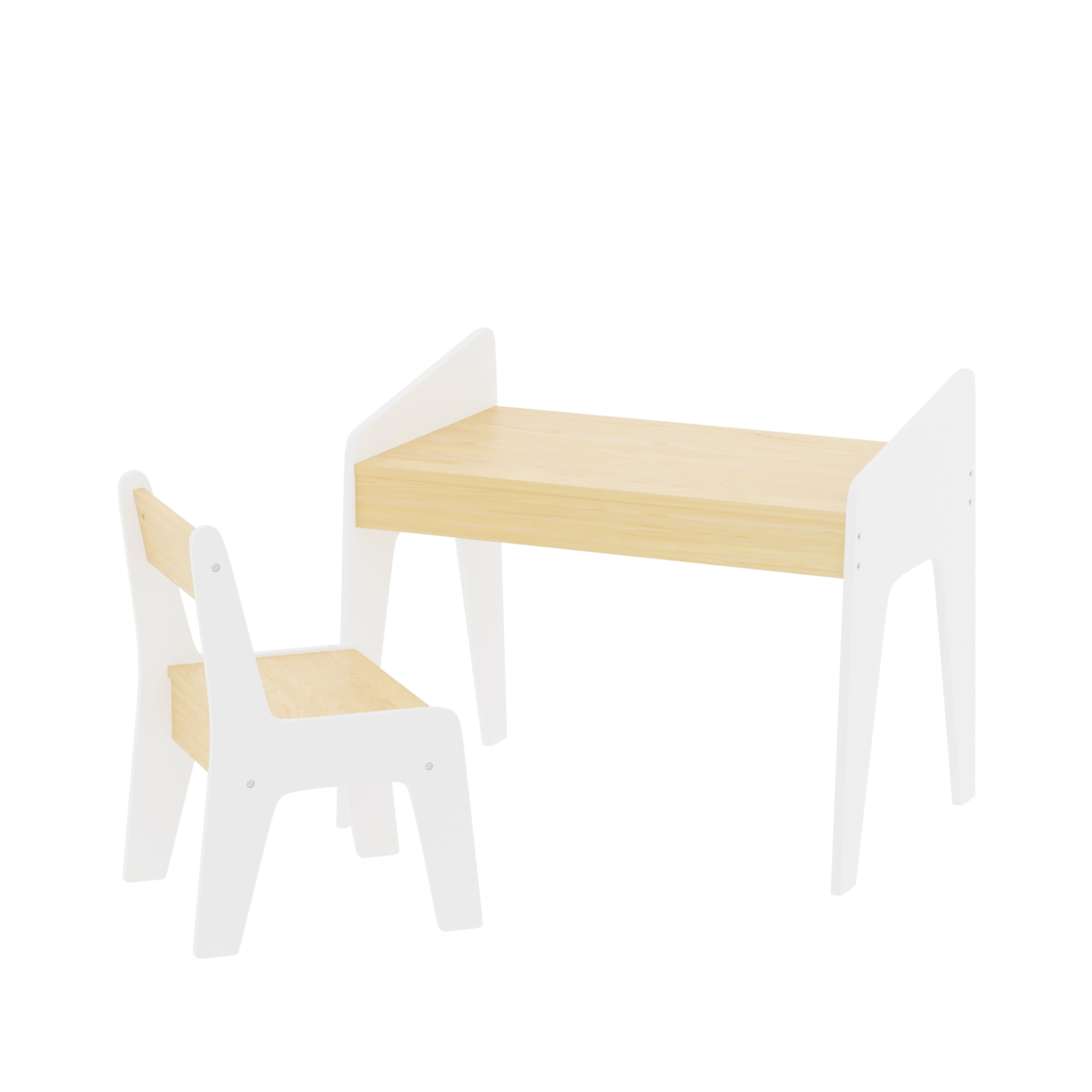 Kids Table Set with One Chair, Wooden Children Study Table for Ages 2-8, White+Natural Finish, MDF Construction