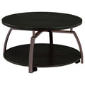 Dark Grey and Black Nickel Round Coffee Table with Metal Base and Storage Shelf