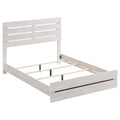 Coastal White Slatted Headboard Queen Panel Bed in Ivory Finish with Wood Construction and Modern Farmhouse Style