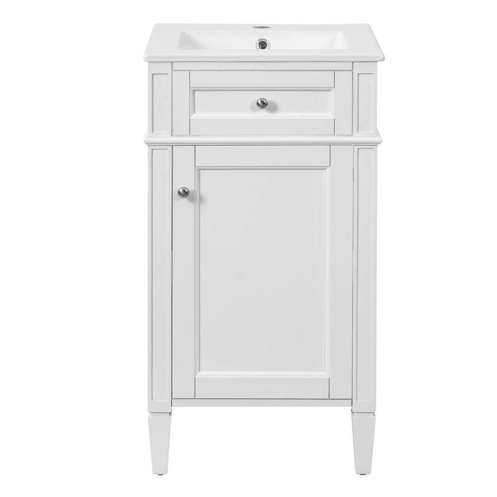 18-inch French Style Bathroom Vanity with Ceramic Sink, White Solid Wood Feet, Soft-Closing Door, Adjustable Shelf, Rectangular Design