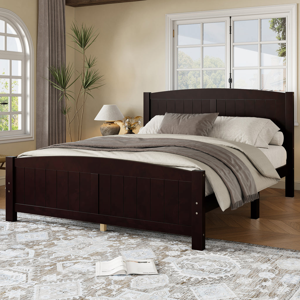 Queen Size Platform Bed, Solid Wood Platform Bed with Support Slats and Strong Structure, No Box Spring Needed, Espresso