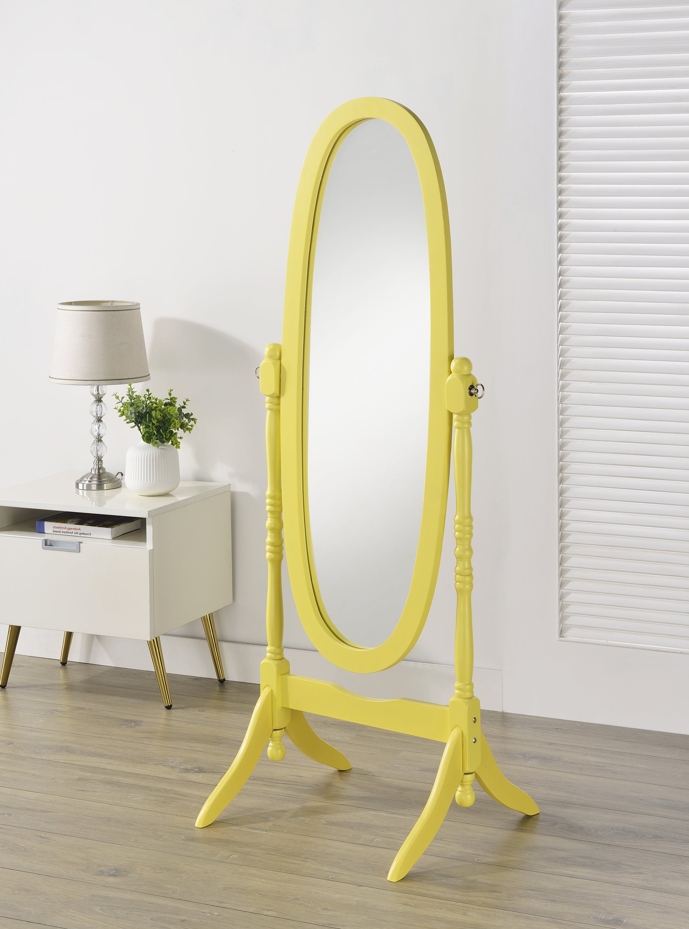 Traditional Queen Anna Style Wood Floor Cheval Mirror, Yellow Finish