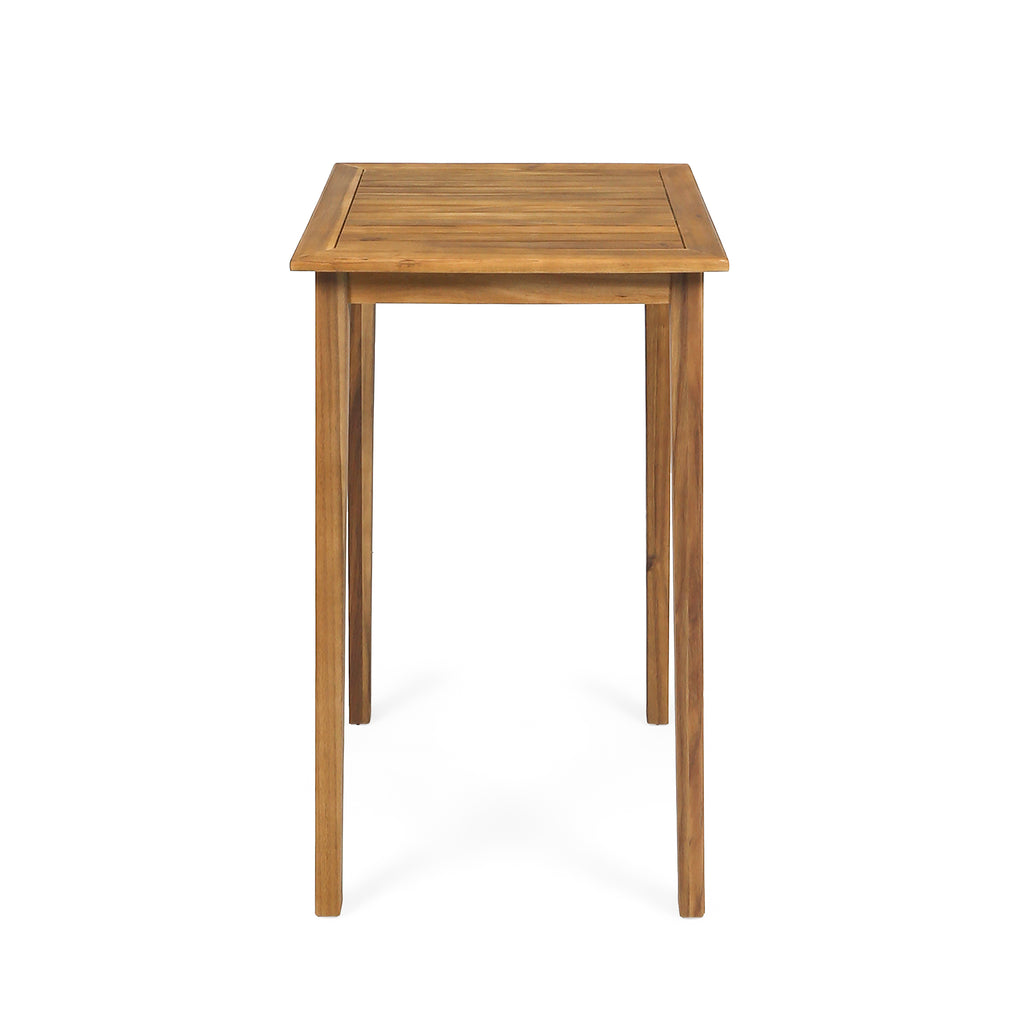 40' Outdoor Minimalist Acacia Wood Square Bar Table, Teak Finish