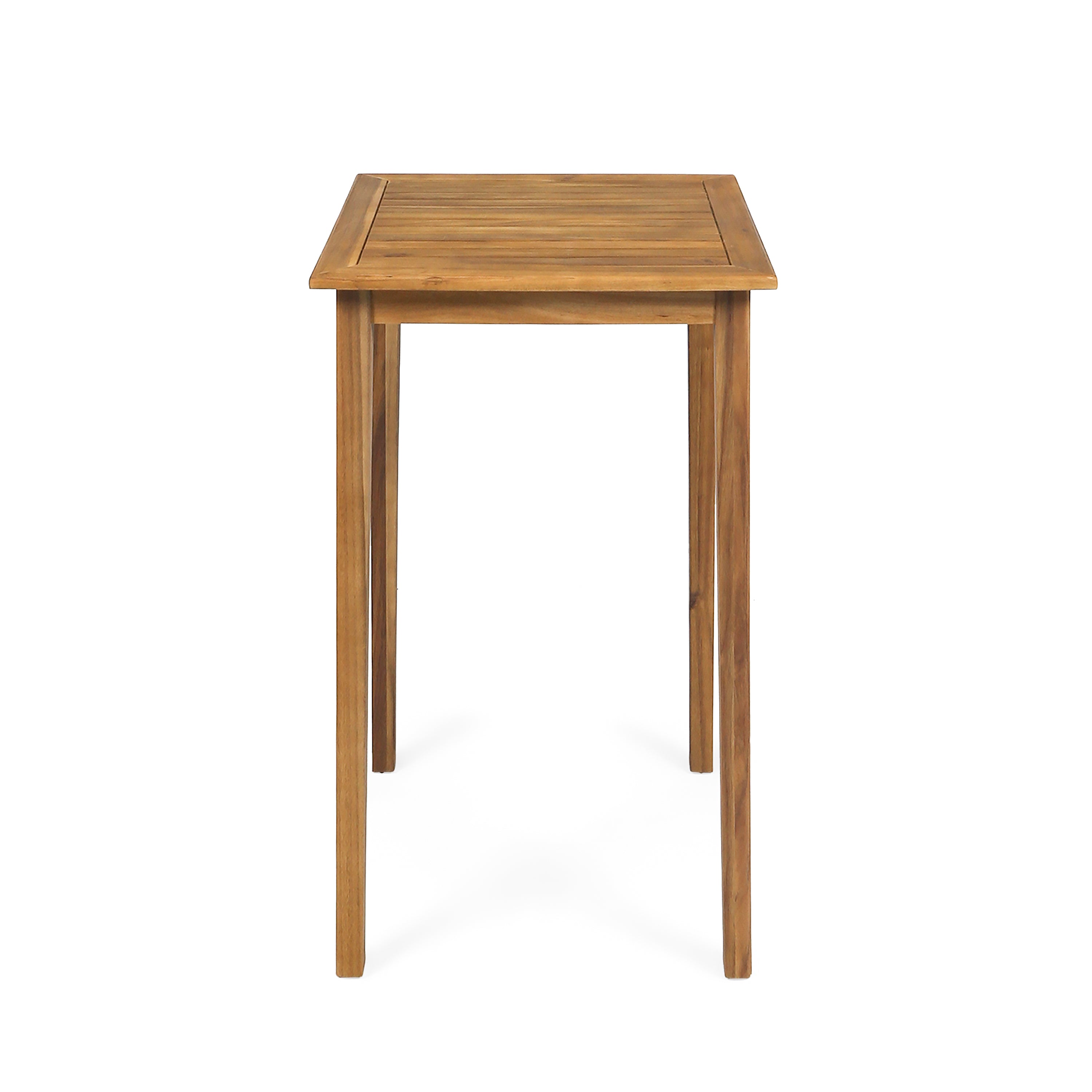 40' Outdoor Minimalist Acacia Wood Square Bar Table, Teak Finish