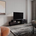 Athol  69' Wide  Two-Tier Tv Stand Black  with one pull-down door cabinet, one double-door cabinet and two Shelves, Cable Management, Living room  Black Wengue