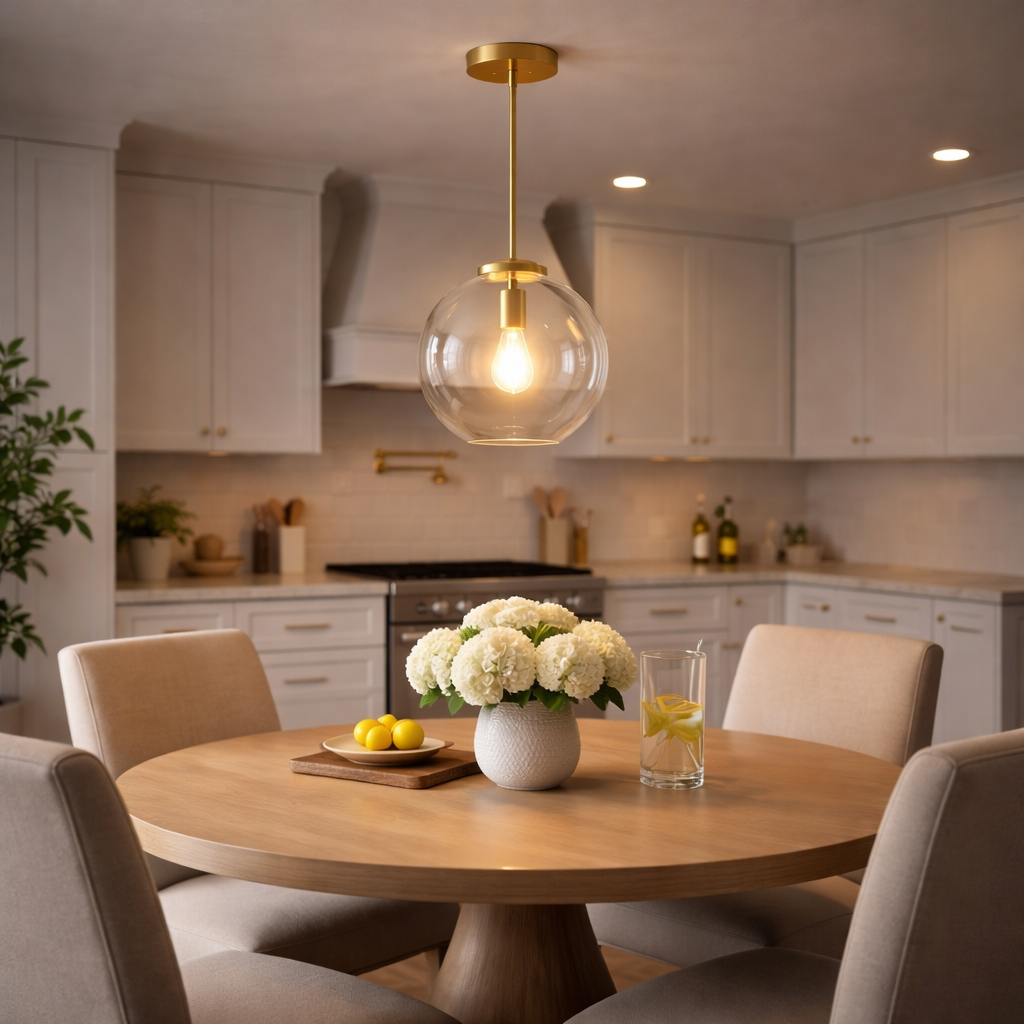 Gleam Single Light Pendant Lamp With Clear Globe Glass - Satin Brass