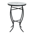 Outdoor Round Side Table with Mosaic-Style Top and Curved Iron Legs in Grey and Matte Black, Ceramic Tile and Iron Construction