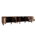 Modern 86 inch TV Stand for TVs up to 90 inches, Dark Brown Rattan-Style Media Console with App-Controlled LED Lights, 2 Drawers & Glass Door Storage