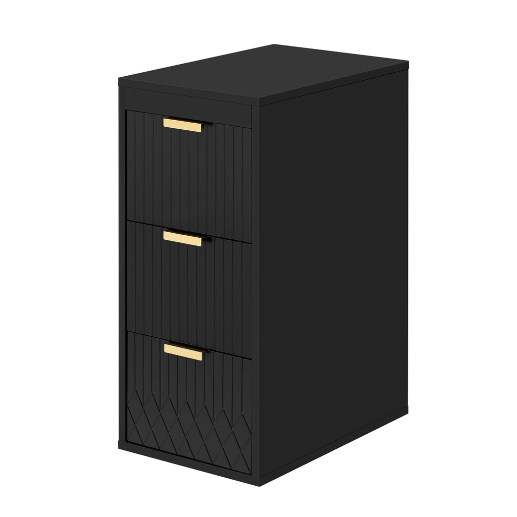 Modern Wall Mounted Floating Cabinet with Drawers, Black MDF and Iron Handles, 12 Inch Side Storage for Bathroom or Living Room (Bathroom Vanity Not Included)
