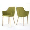 Classic Twist Dining Chair Set with Contoured Support in Green Fabric and Wood Finish