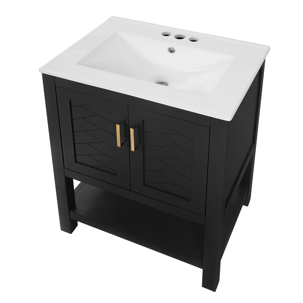 Modern Bathroom Vanity with Elegant Twill Design, Black Ceramic Sink, Adjustable Shelf, 24' Size